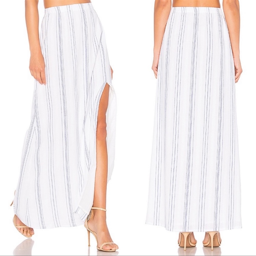 🌸Revolve Clayton Cornflower Blue White Striped Maxi High Split Slit Skirt Small - Picture 3 of 13